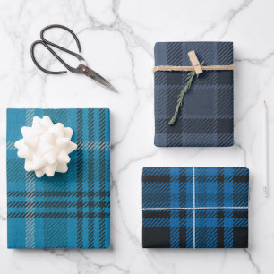 Blue Plaid Set Wrapping Paper Sheets