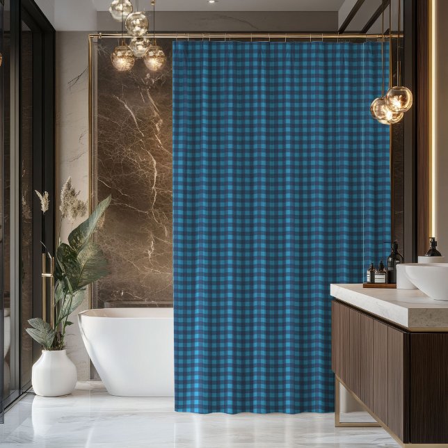 Blue Plaid Shower Curtain Cosy Gift for Guys (Blue Plaid Shower Curtain Cozy Gift for Guys)