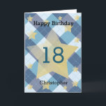 Blue Plaid Silver Stars 18th Birthday Card<br><div class="desc">Celebrate a milestone birthday with our Personalised 18th Birthday Card for Him! Featuring a stylish blue plaid background adorned with striking silver stars, this card is the perfect way to honour a special young man on his 18th birthday. Easily personalise the front with his name and birthday age, adding a...</div>