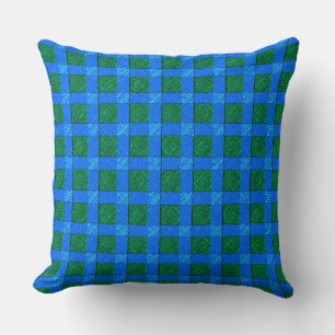 Blue plaid similar to canvas strips on green rug cushion