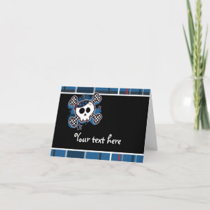 Blue Plaid Skull & Crossbones Fold Thank You Card