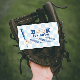 Blue Plaid Slugger Baseball Books For Baby Shower  Enclosure Card