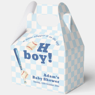 Blue Plaid Slugger Baseball Boy Baby Shower Favour Box