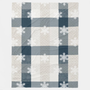 Blue Plaid Snowflake Christmas Holiday Fleece Blanket