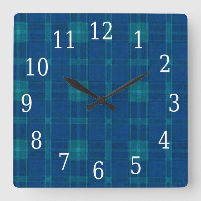 Blue Plaid Square Clock (Front)