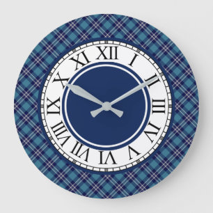 Blue Plaid St Andrews Scotland Tartan Large Clock
