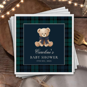 Blue Plaid Teddy Bear Baby Shower Napkins