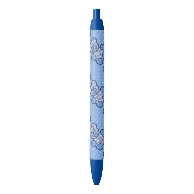 Blue Plaid Teddy Bears Blue Ink Pen (Front Vertical)