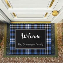 Blue Plaid Welcome Monogrammed Family Name 