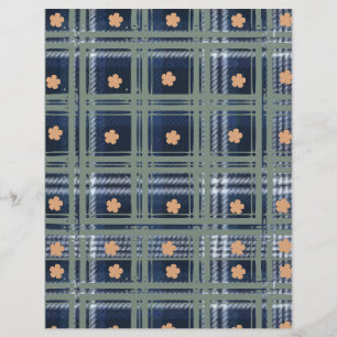 Blue plaid with peach flowers