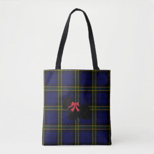 Blue plaid with Scottish Terrier with red bow Tote Bag