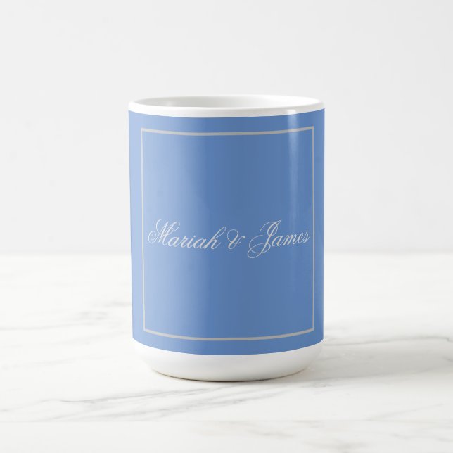 Blue Plain Elegant Minimalist Names Calligraphy Coffee Mug (Center)