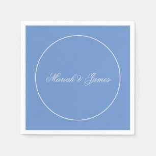 Blue Plain Elegant Minimalist Names Calligraphy Napkin