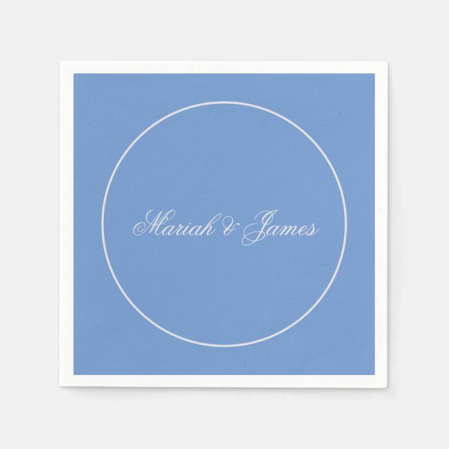 Blue Plain Elegant Minimalist Names Calligraphy Napkin (Front)