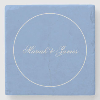 Blue Plain Elegant Minimalist Names Calligraphy Stone Coaster