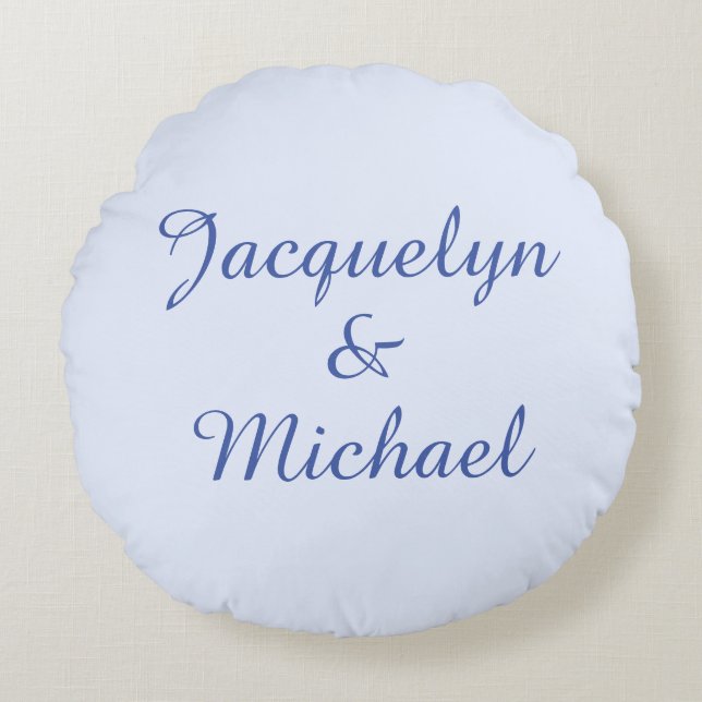 Blue Plain Elegant Modern Calligraphy Name Round Cushion (Front)