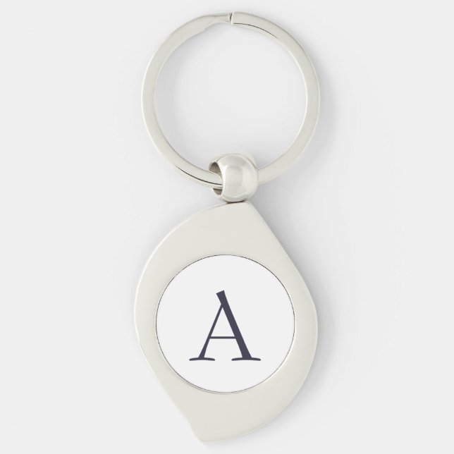 Blue Plain Elegant Modern Monogram Initial Key Ring (Front)