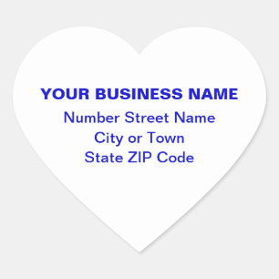 Blue Plain Texts Business Address on White Heart Sticker