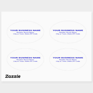 Blue Plain Texts Business Address on White Oval Sticker