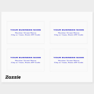 Blue Plain Texts Business Address on White Rectangular Sticker