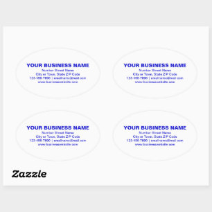 Blue Plain Texts Business Brand on White Oval Sticker