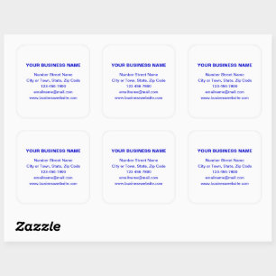 Blue Plain Texts Business Brand on White Square Sticker