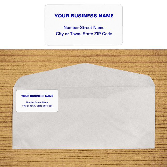 Blue Plain Texts on White Business Address Label (Business address label in blue plain text)