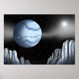 Blue planet above an ice wall. poster