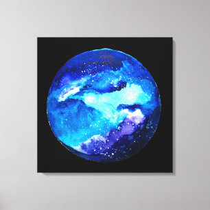 Blue planet nebula galaxy watercolor canvas print
