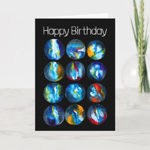 Blue planet nebula galaxy watercolor card