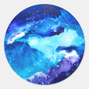Blue planet nebula galaxy watercolor classic round sticker