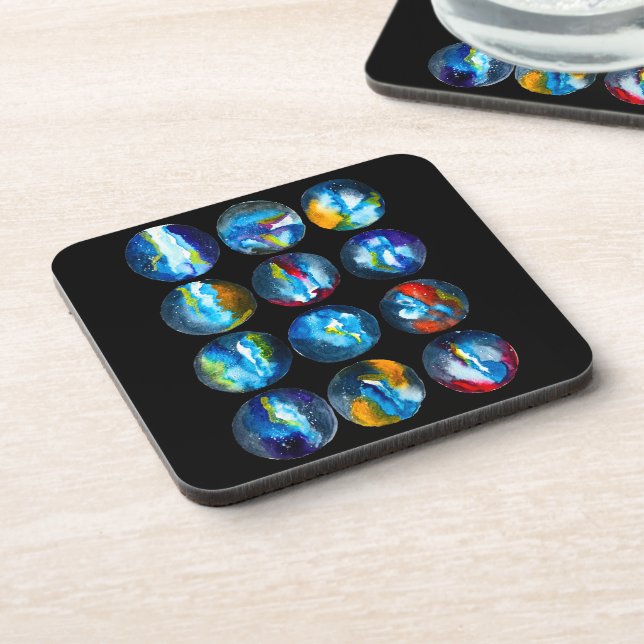 Blue planet nebula galaxy watercolor coaster (Left Side)