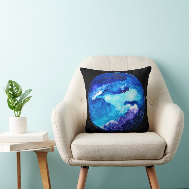Blue planet nebula galaxy watercolor cushion (Chair)