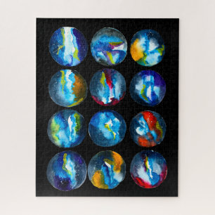 Blue planet nebula galaxy watercolor jigsaw puzzle