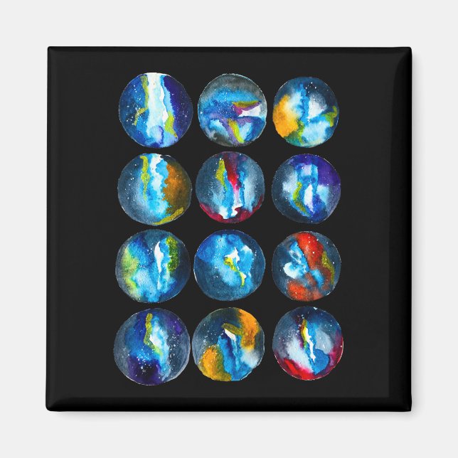 Blue planet nebula galaxy watercolor magnet (Front)