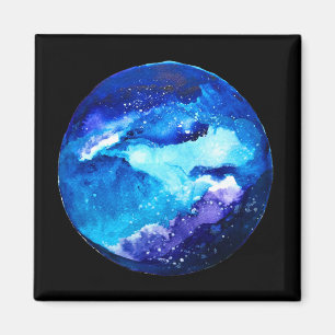 Blue planet nebula galaxy watercolor magnet