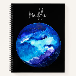 Blue planet nebula galaxy watercolor notebook
