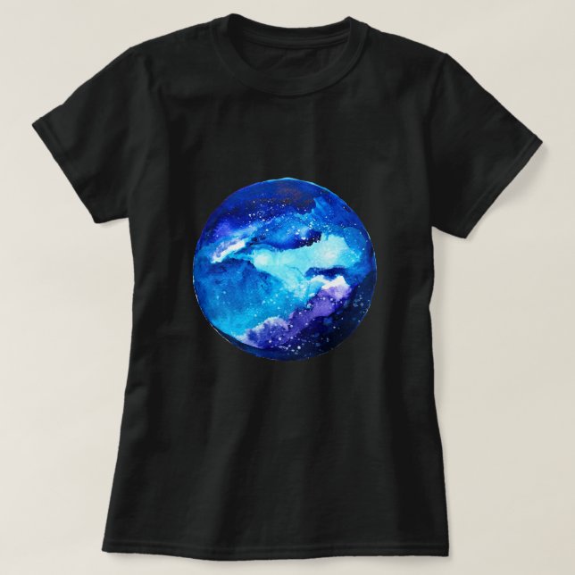 Blue planet nebula galaxy watercolor T-Shirt (Design Front)