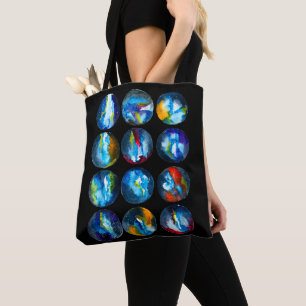 Blue planet nebula galaxy watercolor tote bag