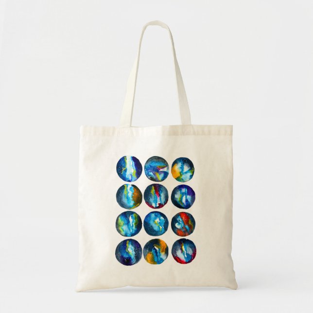 Blue planet nebula galaxy watercolor tote bag (Front)