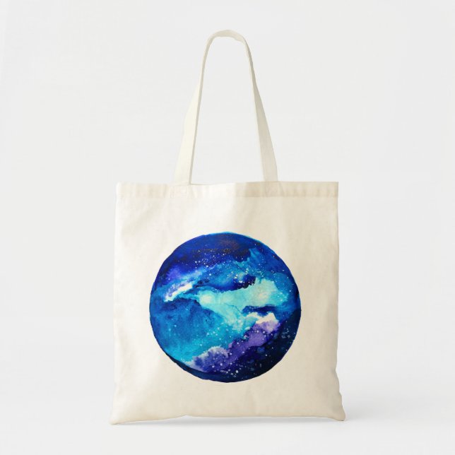 Blue planet nebula galaxy watercolor tote bag (Front)