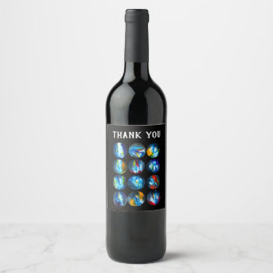 Blue planet nebula galaxy watercolor wine label