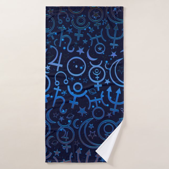 Blue Planetary Symbols Mystical Universe Planets Bath Towel Set (Bath Towel)