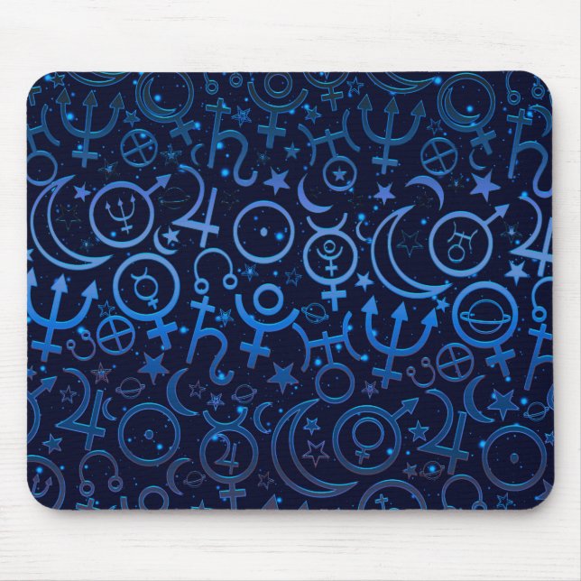 Blue Planetary Symbols Mystical Universe Planets Mouse Mat (Front)