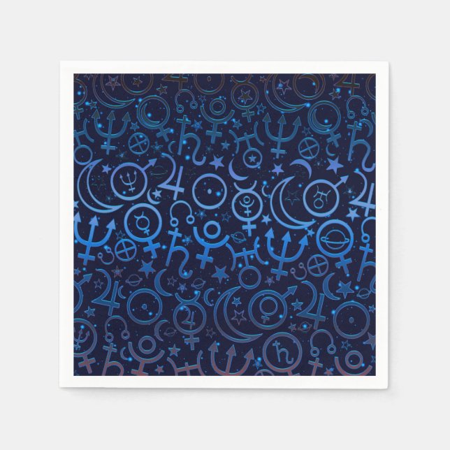 Blue Planetary Symbols Mystical Universe Planets Napkin (Front)