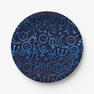 Blue Planetary Symbols Mystical Universe Planets Paper Plate