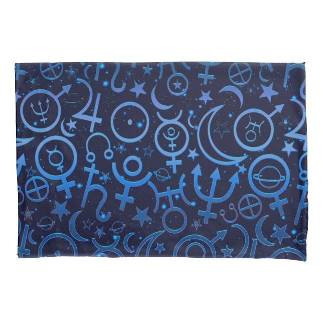 Blue Planetary Symbols Mystical Universe Planets Pillowcase (Front)