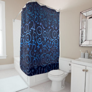 Blue Planetary Symbols Mystical Universe Planets Shower Curtain