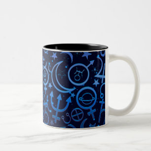 Blue Planetary Symbols Mystical Universe Planets Two-Tone Coffee Mug