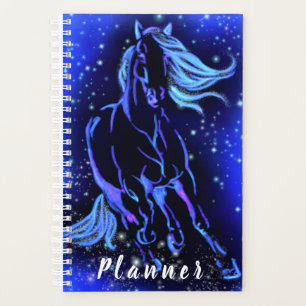 Blue  Planner Horse Running At Starry Night 